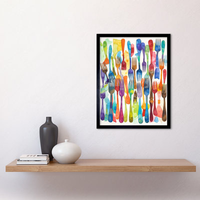 Cutlery Pattern Multicoloured Forks Watercolour Painting Art Print Framed Poster Wall Decor 12x16 inch