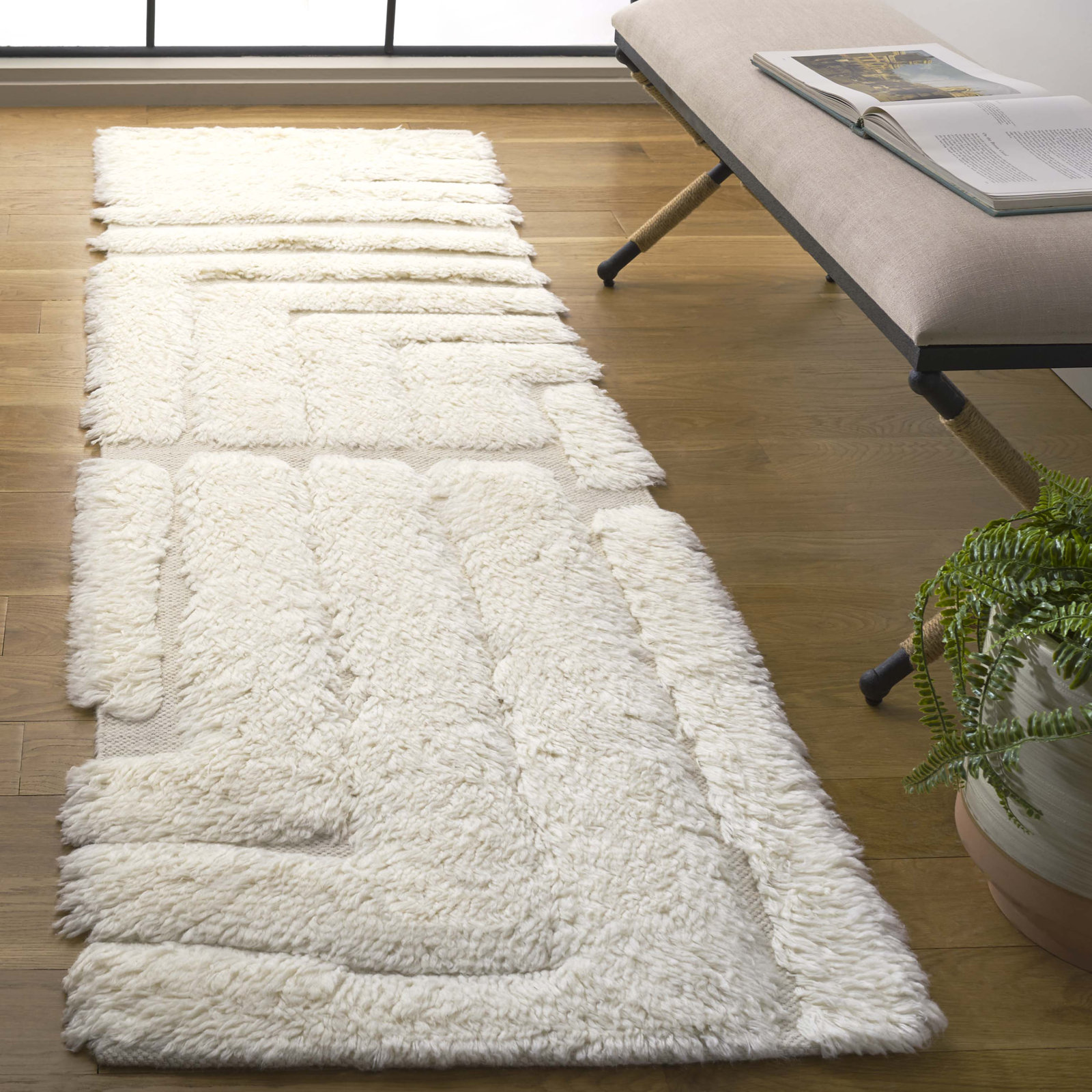 Fernande Ivory Hand-Woven Abstract Wool Rug, Runner 2'3" x 8'