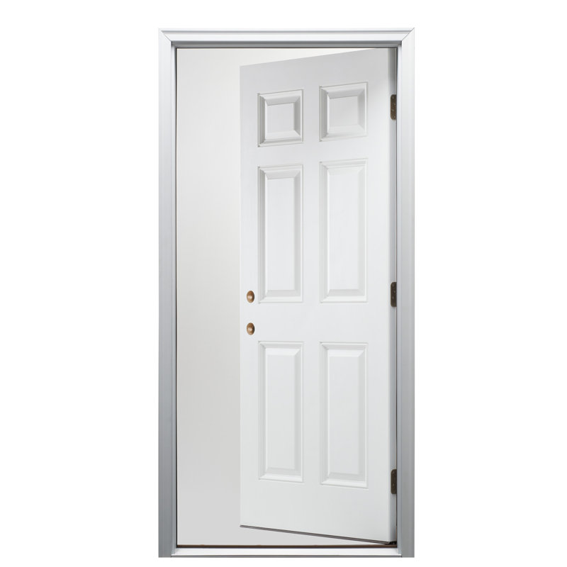 Porte extérieure simple à 6 panneaux en fibre de verre apprêtée, S'ouvre à droite vers l'intérieur