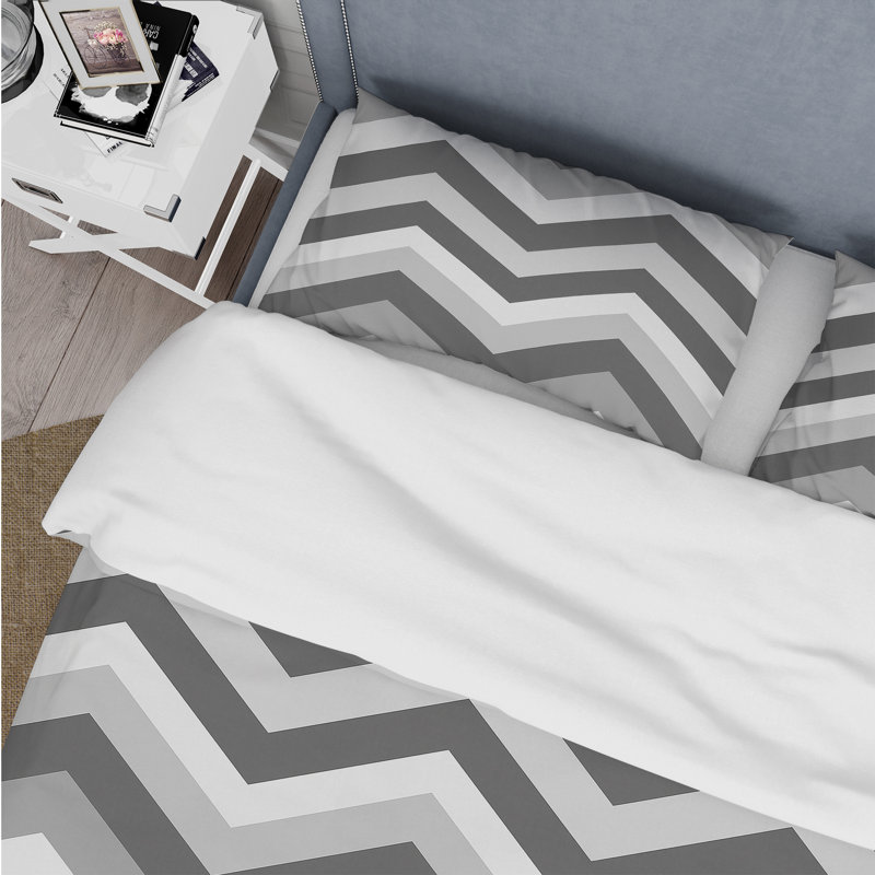 Grey Chevron Print I - Midcentury Duvet Cover Set, King Duvet Cover + 2 King Pillow Shams