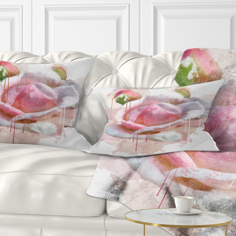 Coussin lombaire en rose floral avec des éclaboussures de peinture