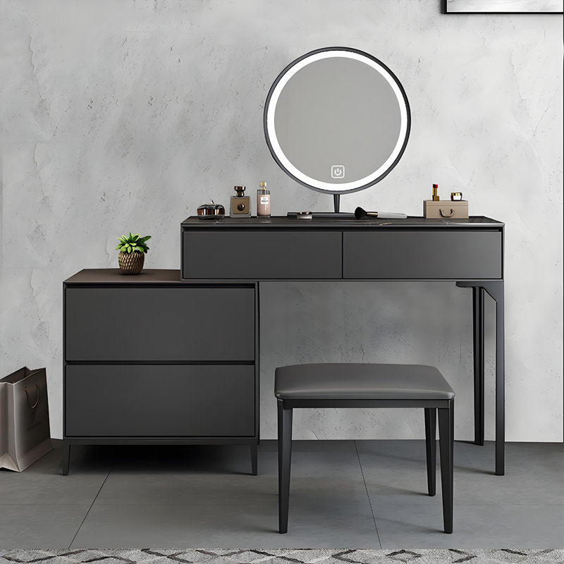 Coiffeuse 47,24 "réglable en bois massif gris foncé avec miroir