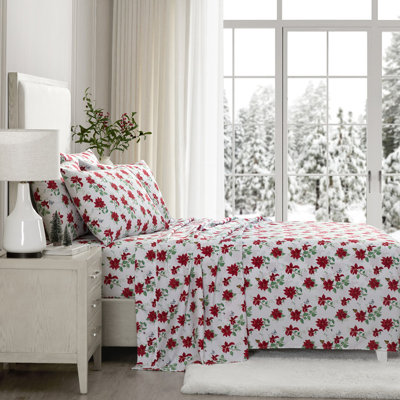 Lenox Printed 6-Piece Sheet Set, Butterfly Poinsettia, Twin
