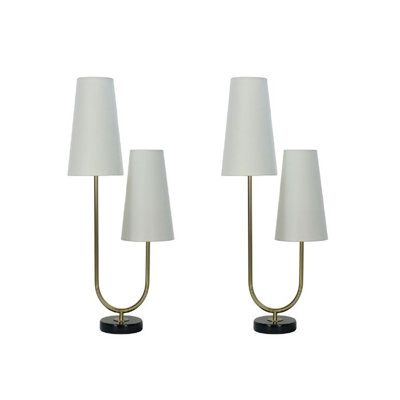 Paire de lampes de table en U partielles en métal et en marbre de 32,75 po Fannar