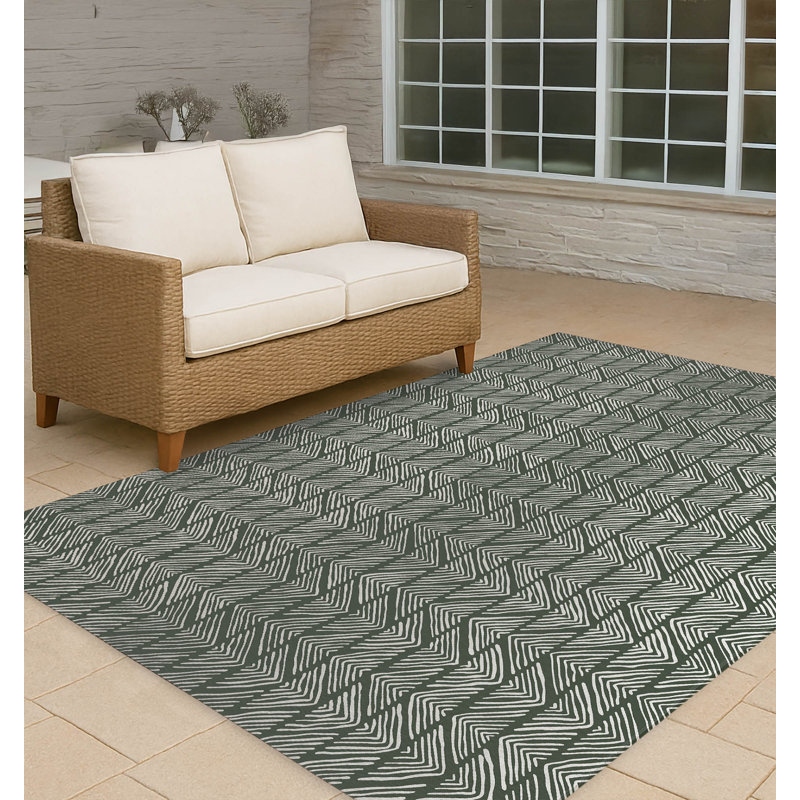 Chev Wave Stripe Non-Slip Outdoor Rug, Rectangle 5' x 7'
