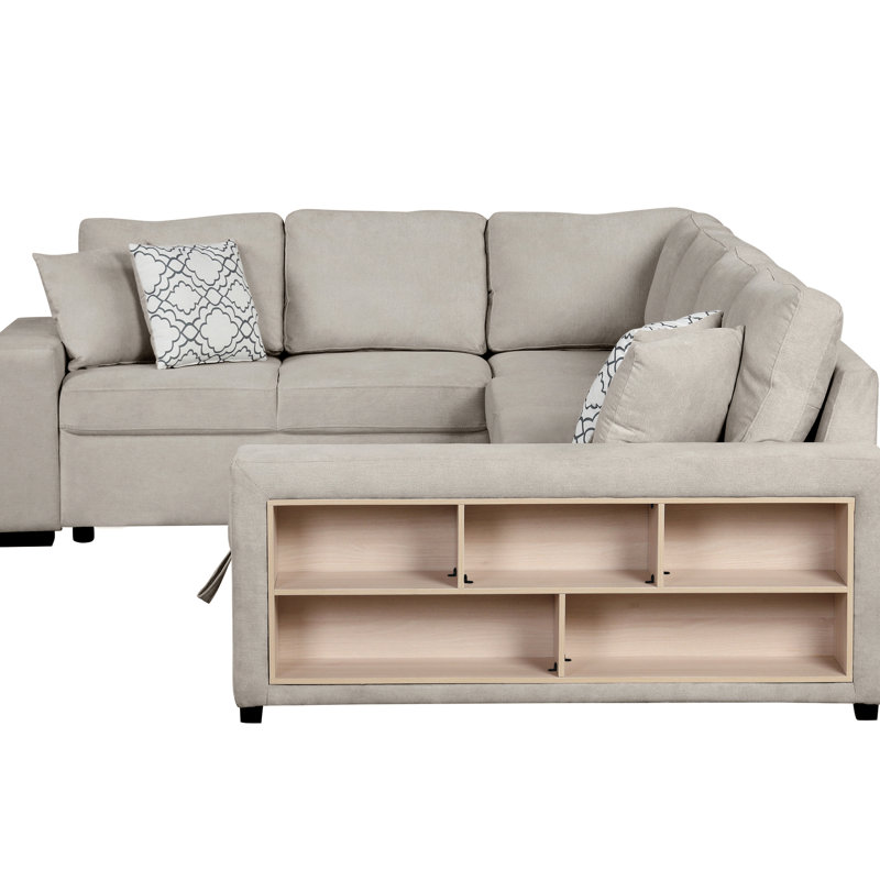109" Convertible Bed In Beige With & Efficient Storage Storage, 5 Seat Configuration, Beige