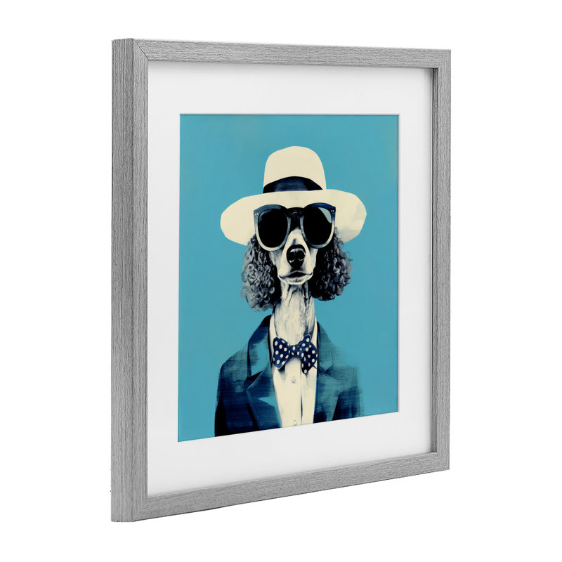 Impression rétro sous verre Canine Cool, tenue par Ray Powers, Cadre de ferme gris, H 13 po x l 13 po