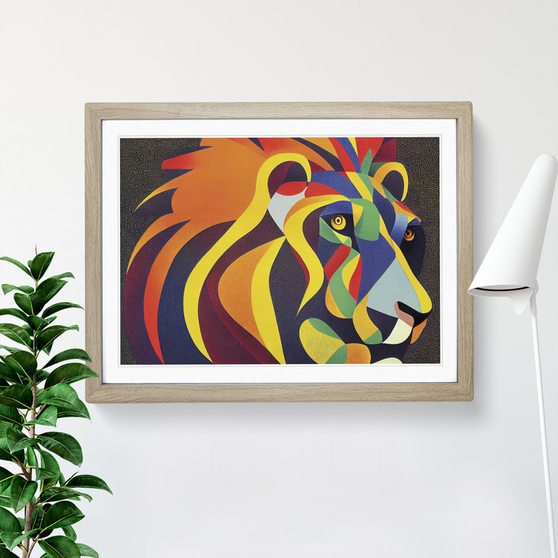An Abstract Lion - Framed Print, 46cm H x 64cm W x 2cm D, Oak