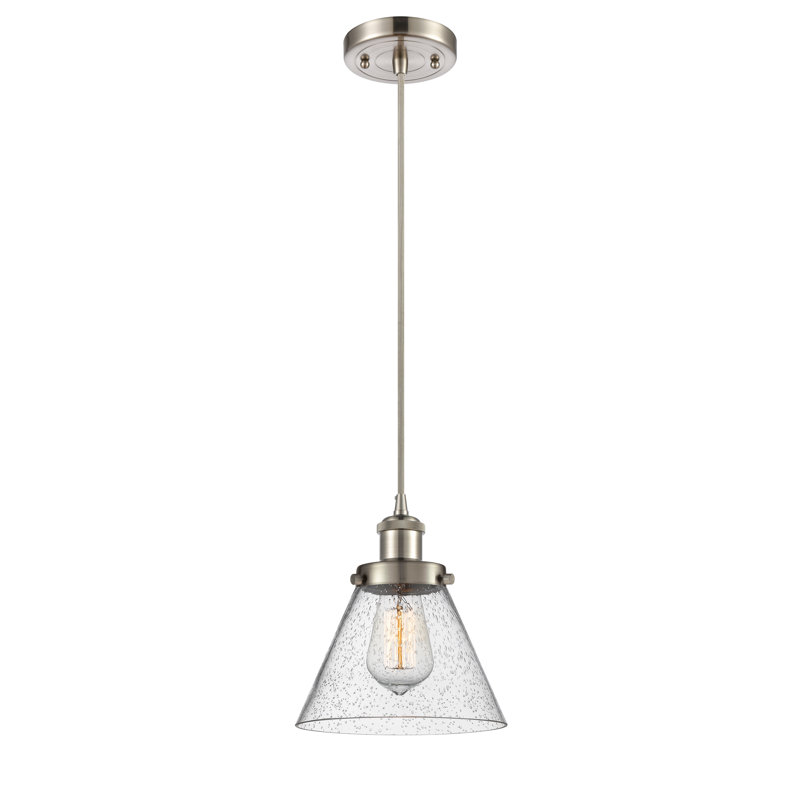 Mini-luminaire suspendu à cordon 1 lumière 8 po Ballston Urban Cone, Grainé, Nickel satiné brossé, DEL