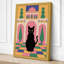 Black Cat in Pastel Interior Mid-Century 1 Piece Wrapped Canvas Wall Art-352311351-352311352