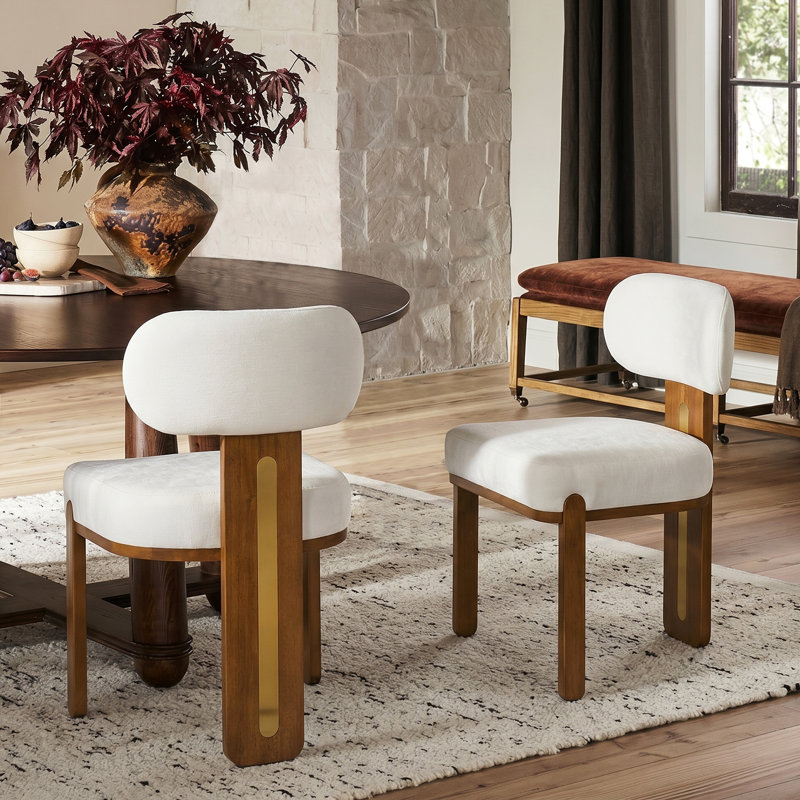 Chaise de salle à manger rembourrée Orivelle, Coussin beige / structure en noyer