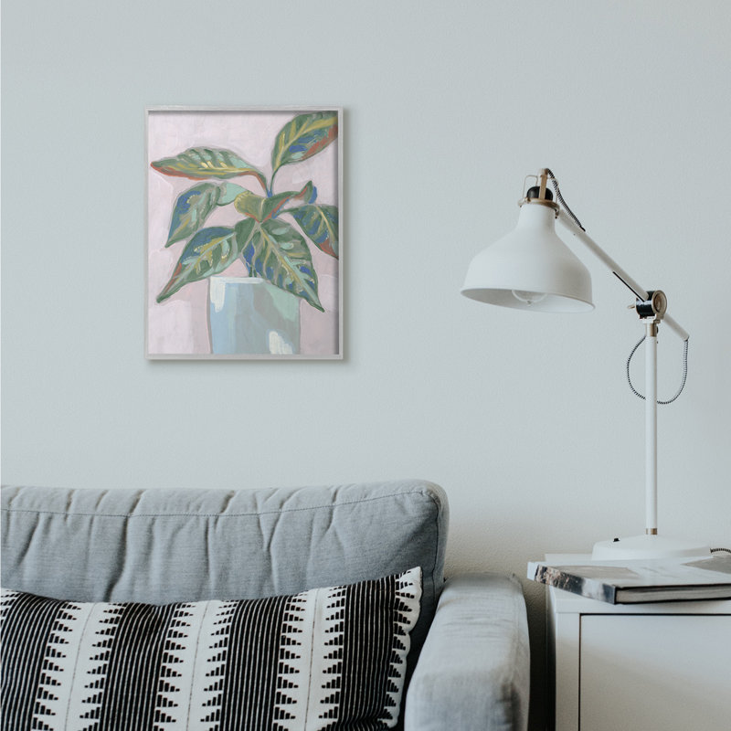 " Potted Plant Pink Green ", 16" H x 20" W, Farmhouse Grey Framed Giclee