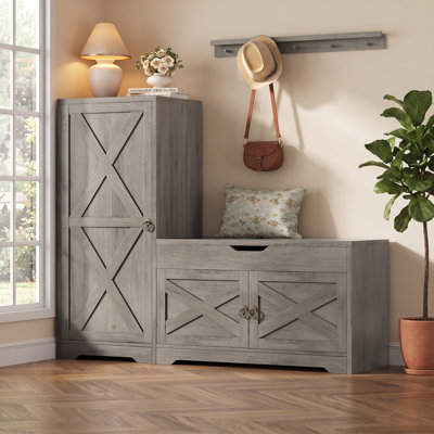 Banc de rangement 2-en-1 pour entrée de ferme avec armoire à chaussures haute, conception anti-basculement pour vestibule et couloir