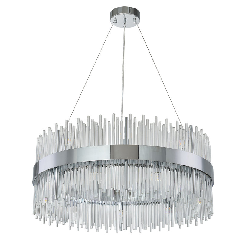 Pruitt Modern 18 Light Glass Rod Chandelier, Chrome