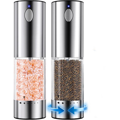 Type-C Rechargeable Electric Salt and Pepper Grinder Set 110ml Stainless Steel Spice Mill with LED Light
