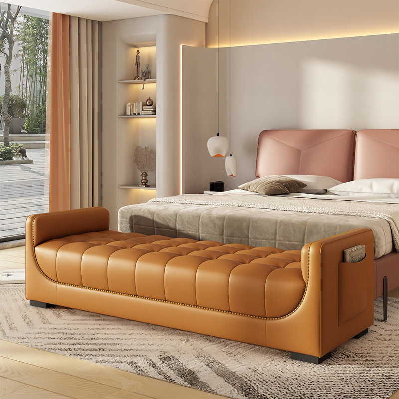 Tabouret de lit italien luxueux, Orange, 21.25" H x 59.05" W x 23.62" D