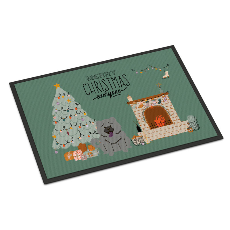 Tapis d'entrée antidérapant Inniss L 27 po x l 18 po, Chow-chow gris-bleu