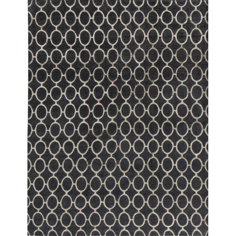 Tapis bleu et argent noué à la main de haute qualité