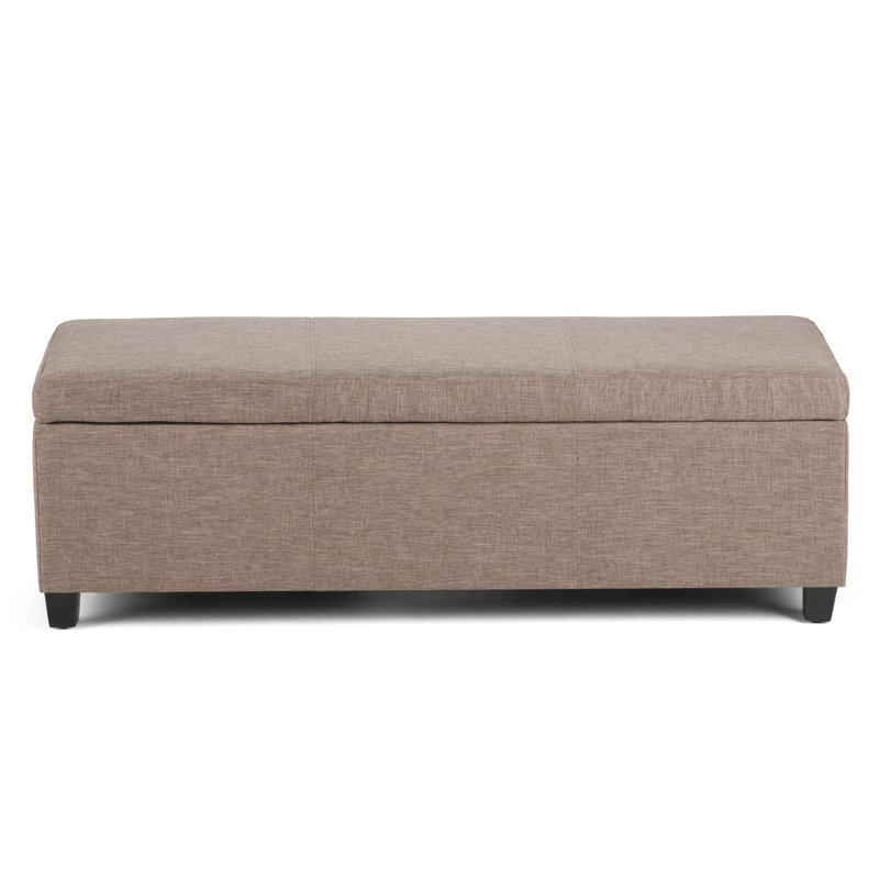 Avalon 48"W Upholstered Linen Look Fabric Contemporary Rectangular Lift-Top Storage Ottoman Bench with High-Density Foam