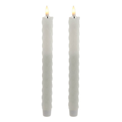 Kurt Adler This 9.7" Battery Operated Led Flicker Flame Diamond Shaped Taper Candle Set From  In White