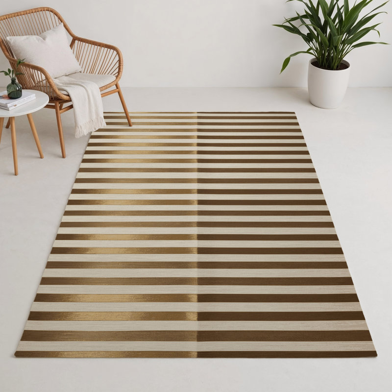 Tapis intérieur / extérieur beige HorizontalStripes, Rectangulaire 3 pi x 5 pi
