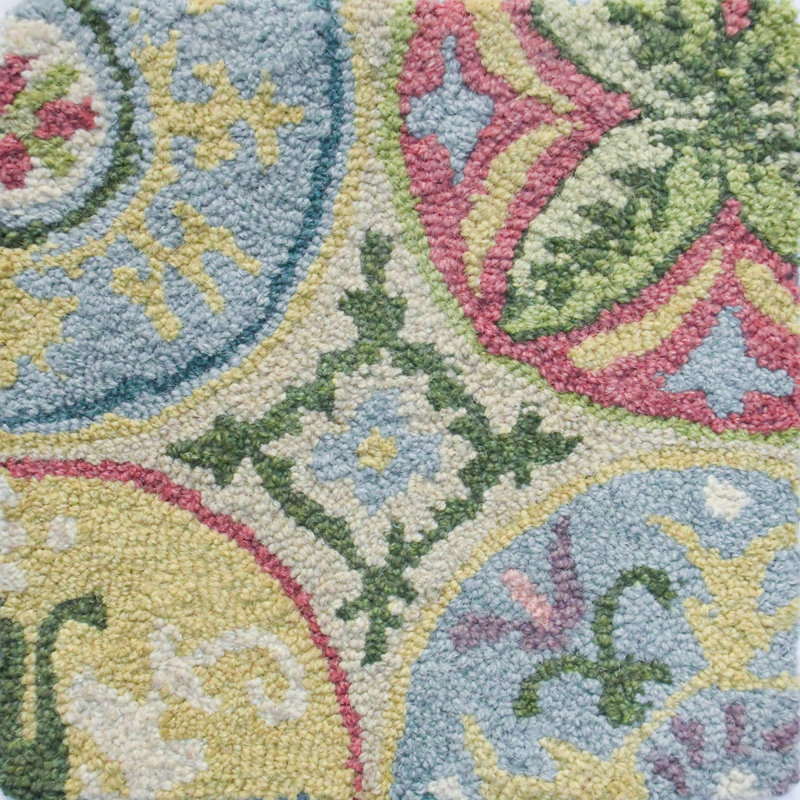 Mosaic Tiles Handmade Hand Tufted Wool Pastel Rug, Runner 2'6" x 8'