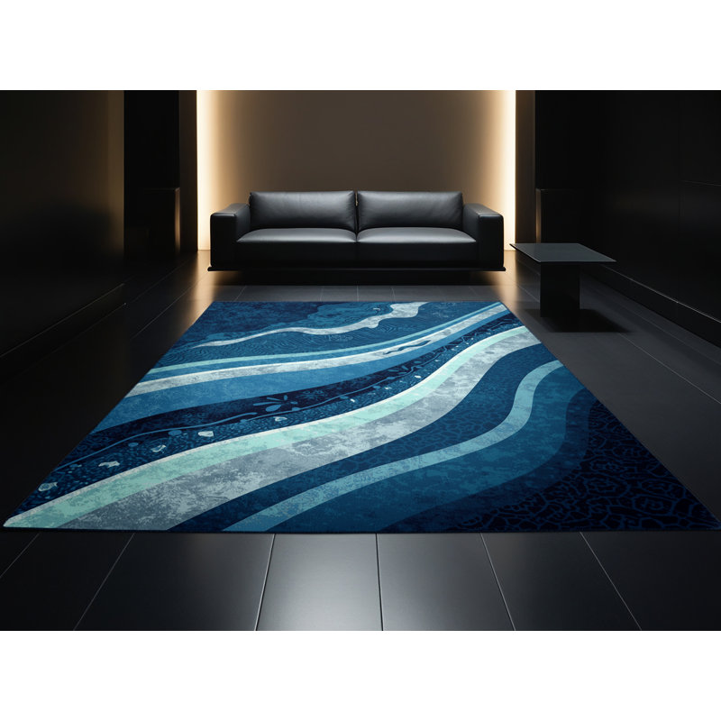 Tapis bleu marine délavé à la machine Aidan Alien, 5 x 8
