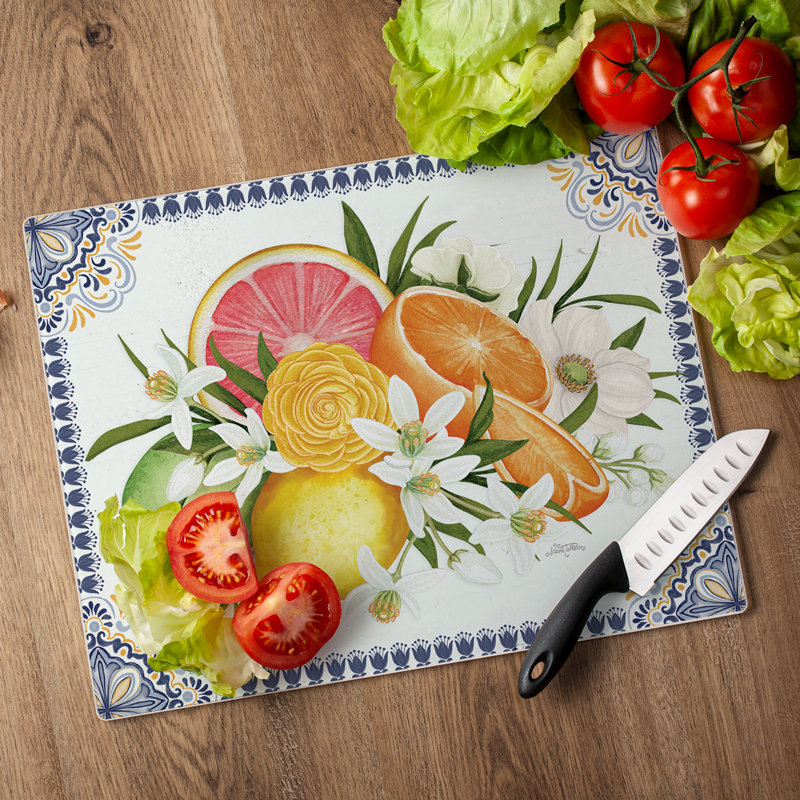 Mediterranean Citrus Tempered Glass Cutting Board 15" x 12"