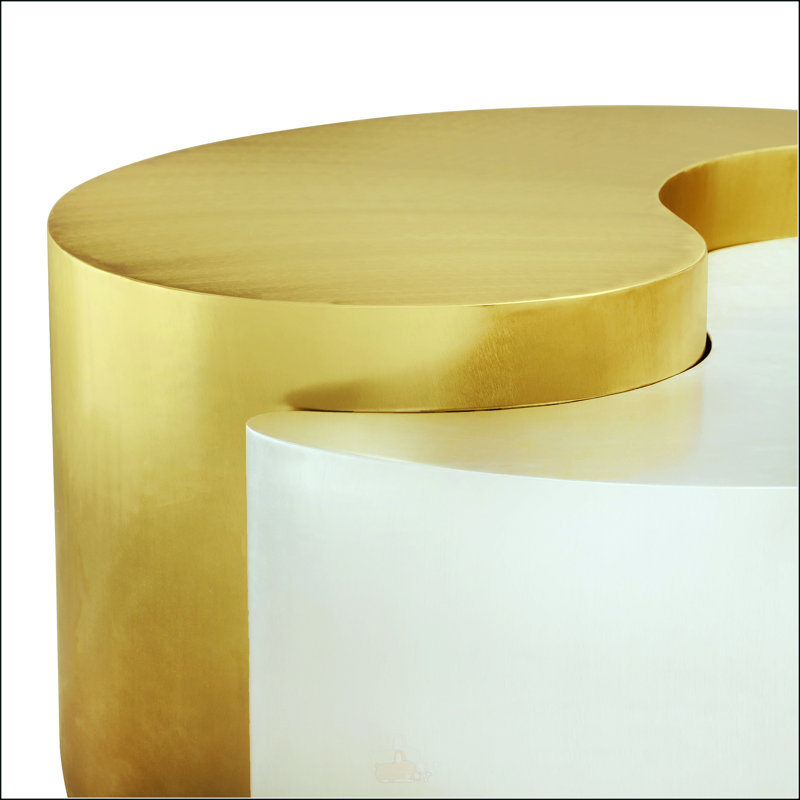 YING YANG Table basse de style moderne et contemporain avec cadre en tôle de fer en or et argent, parfaite pour les espaces de vie élégants et fonctionnels.