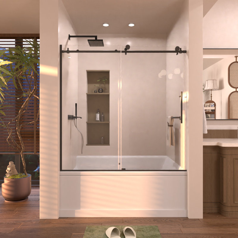 Porte de douche coulissante semi-sans cadre l 60 po x H 60 po, Noir mat