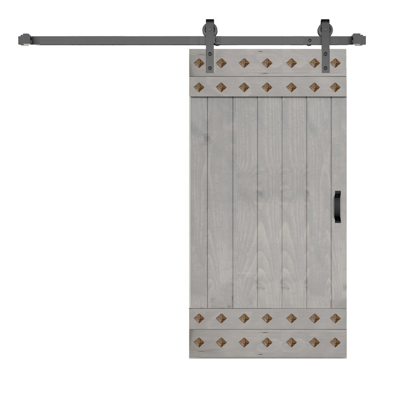 Porte de grange à panneaux et en bois avec quincaillerie d'installation, Gris français, 42 po x 84 po