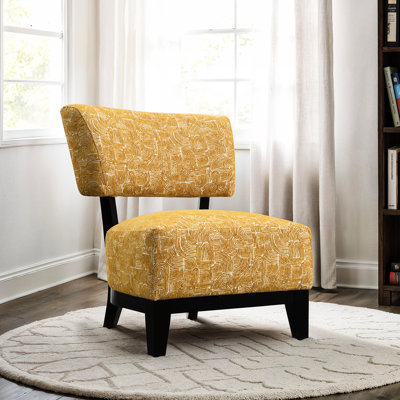 Armless Yellow Accent Chair With Contemporary Design, Tapered Legs, And Fabric Subtle Abstract Texture In Finish For Living Room Angled Back, High - D