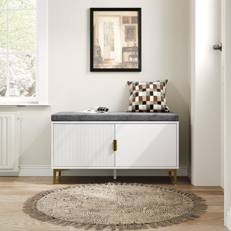 Rannie Modern Wide End Table With Cushioned Top And Cabinet Storage