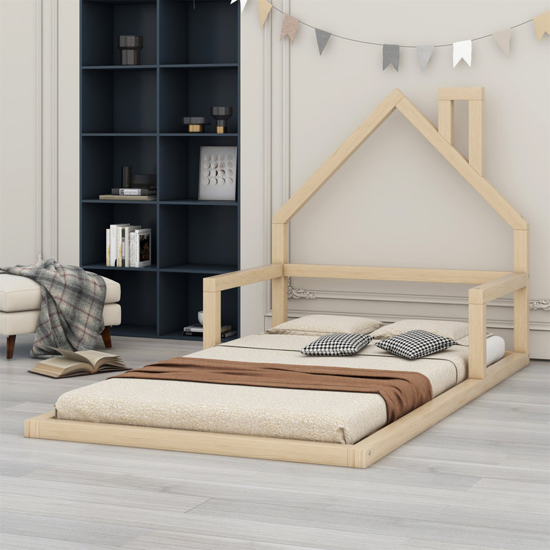 Lit en bois avec tête de lit en bois, Naturel