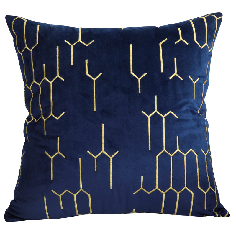 Embroidered Velvet Throw Pillow Cover, Blue