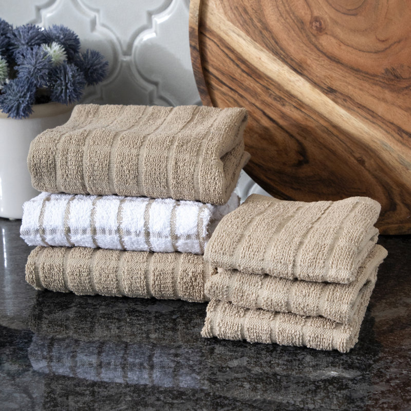 Cotton Plaid Kitchen Towel Linen Set, Putty