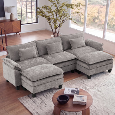 Canapé modulaire de 118 po avec rangement, canapé U Cloud Comfy avec repose-pieds et coussins décoratifs, canapé-lit modulaire en chenille pour salon, chambre à coucher