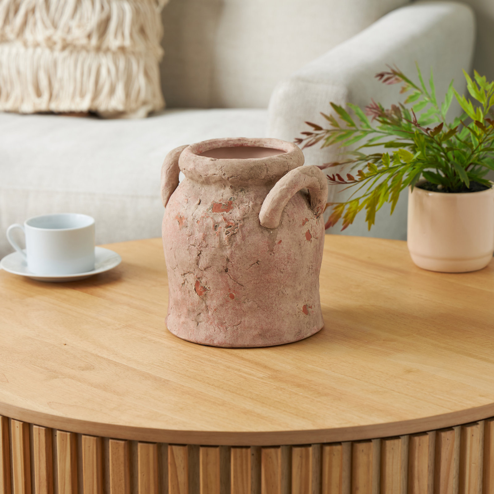 Ceramic Table Vase, 8.3" H x 8.5" W x 7.35" D, Pink