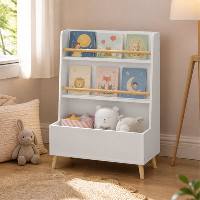 Étagère de sol multifonctionnelle blanche de 93,5 cm de haut, idéale pour ranger livres, magazines, jouets et autres objets, à la maison ou au bureau.