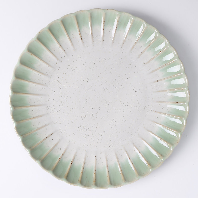  Petal French Country12 Piece Stoneware Dinnerware Sets, Service For 4, White/Green