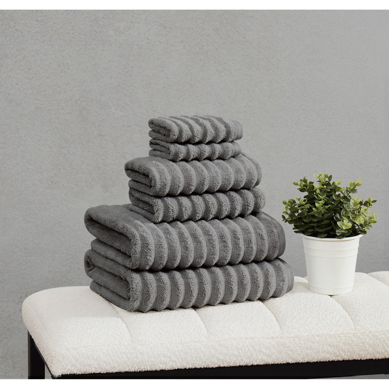 Borghese Ribbed Zero Twist 6 Piece Towel Set, Gray