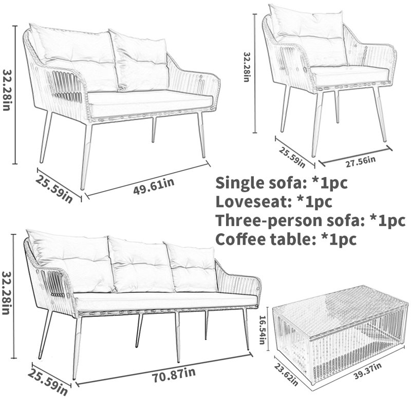 Outdoor Patio Rattan Sofa Waterproof Shade 6 - Person Patio Conversation Set with Cushions, Gray