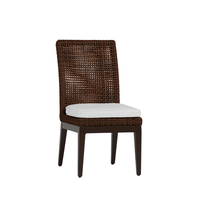 Peninsula Patio Dining Side Chair with Cushions, No Welt, Perigold Replay Fern, Mahogany/Chestnut