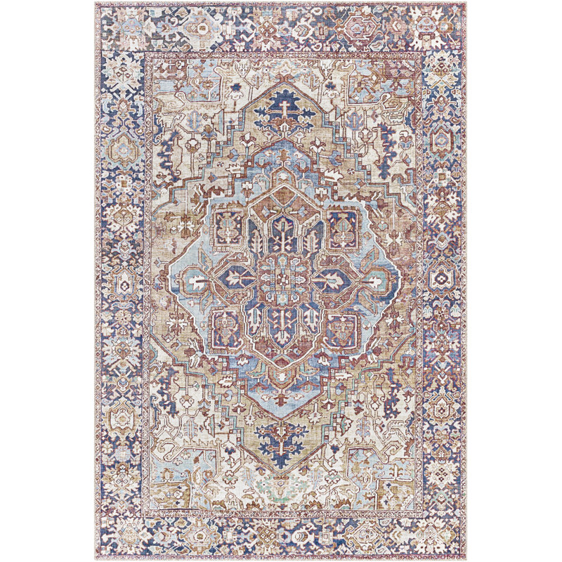 Albertson Machine Woven Oriental Area Rug, Rectangle 5' x 7'6", Blue/Brown