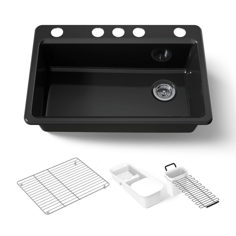 Riverby 33" x 22" x 9-5/8" Under-Mount Single-Bowl Kitchen Sink with Accessories, Black