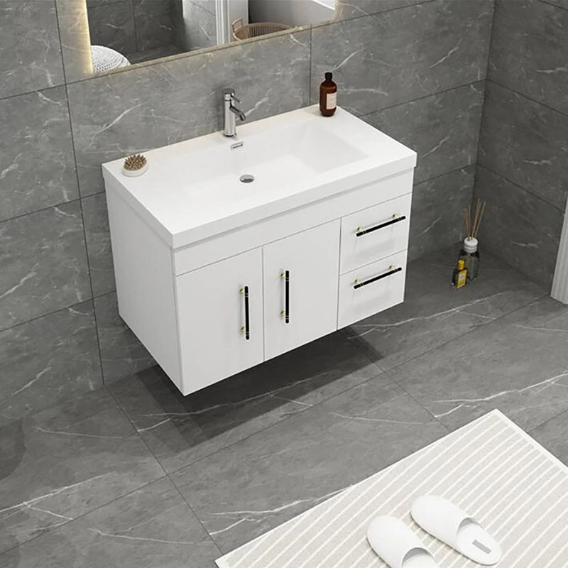 Ensemble de meuble-lavabo simple 35 po mural, Blanc brillant