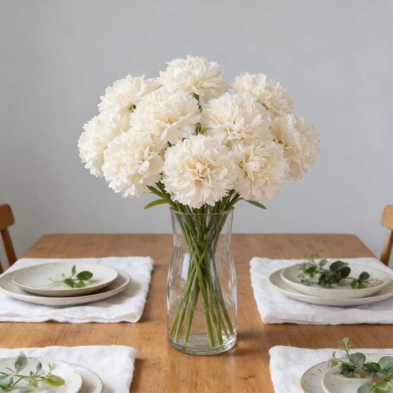 12 Stems Artificial Carnations Flowers, Real Touch Fake Flowers with Greenery, for Vase Arrangements, Home Office Table Decor, Wedding Centerpieces, Valentine‘s Day Gift