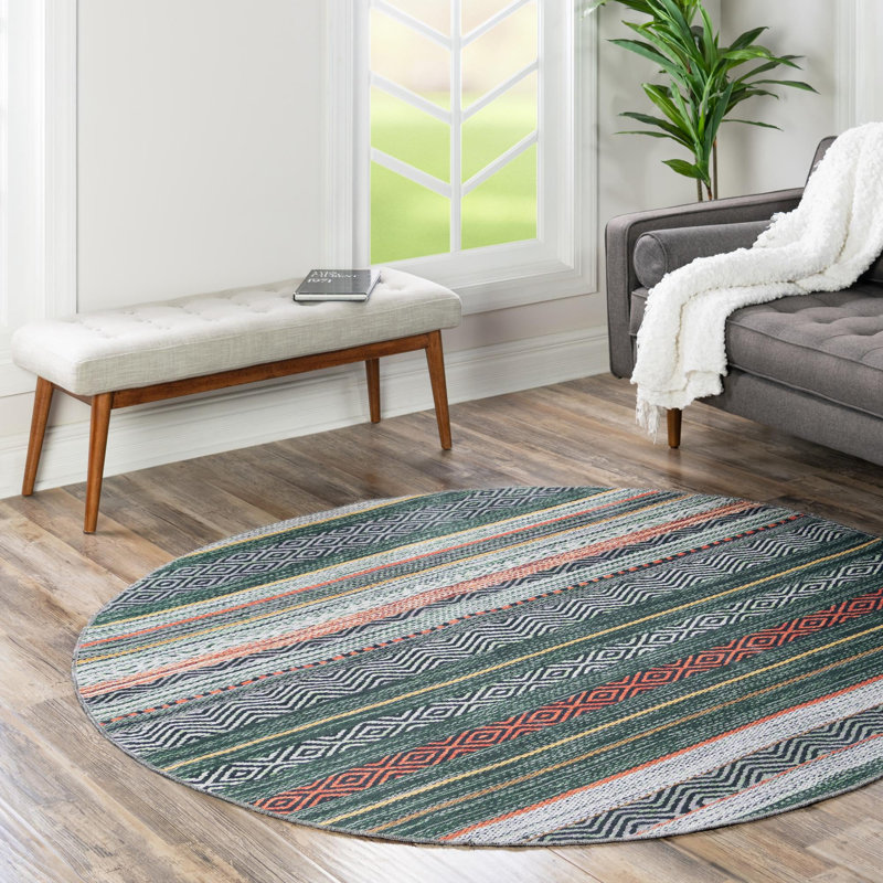 Tapis contemporain Abidur vert-ivoire, Rond 7 pi 10 po