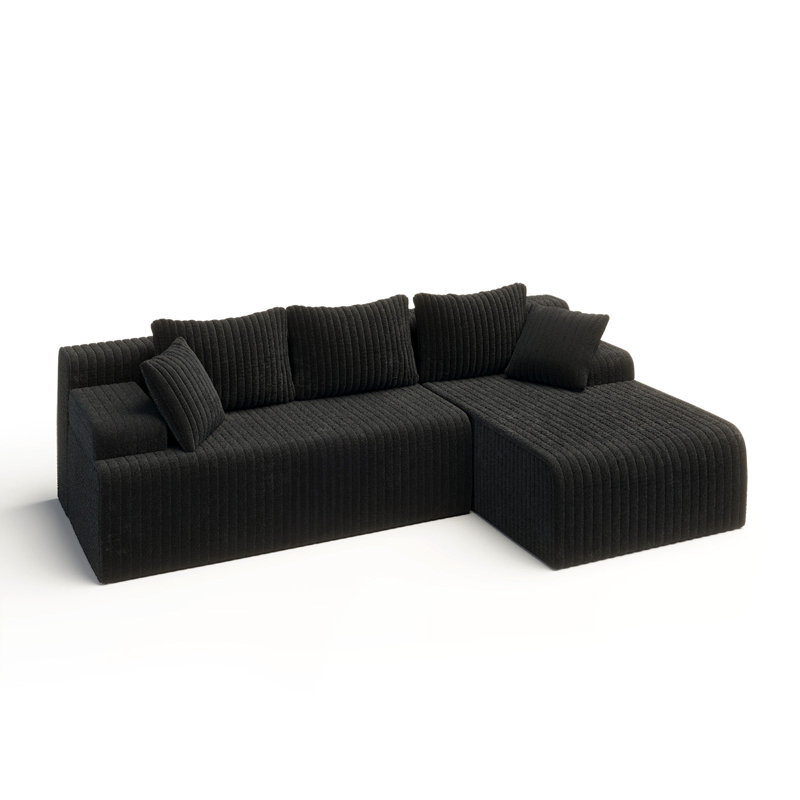 Boneless 96" L-Shaped Boneless Modular Cloud Couch Sectional Sofa, Black, Right Hand Facing