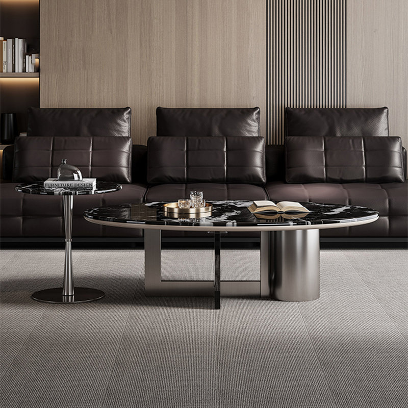 Table basse de luxe ovale en marbre clair, H 15,7 po x L 55,1 po x l 31,5 po